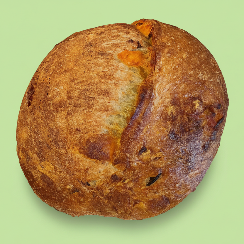 Loaves of bread on a metal cooling rack